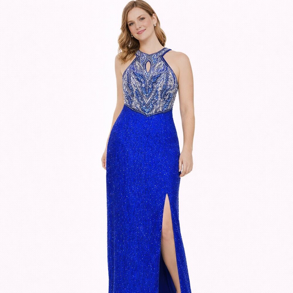 Laurence Kazar dress blue formal silk halter Size: M